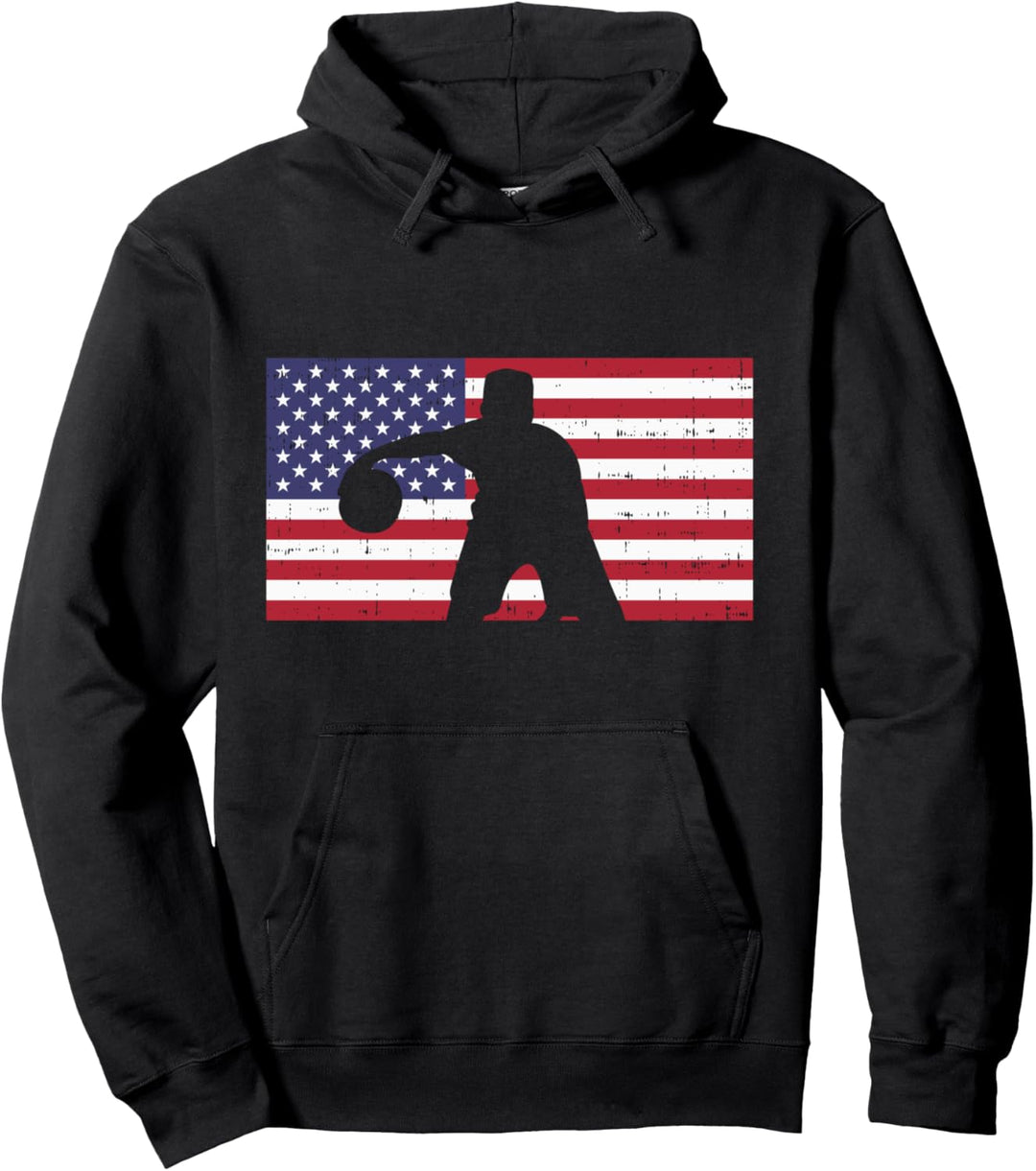Basketball US Flag Vintage Patriotic Baller Men Women Kids Pullover Hoodie