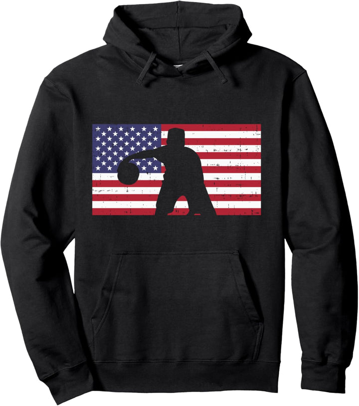 Basketball US Flag Vintage Patriotic Baller Men Women Kids Pullover Hoodie