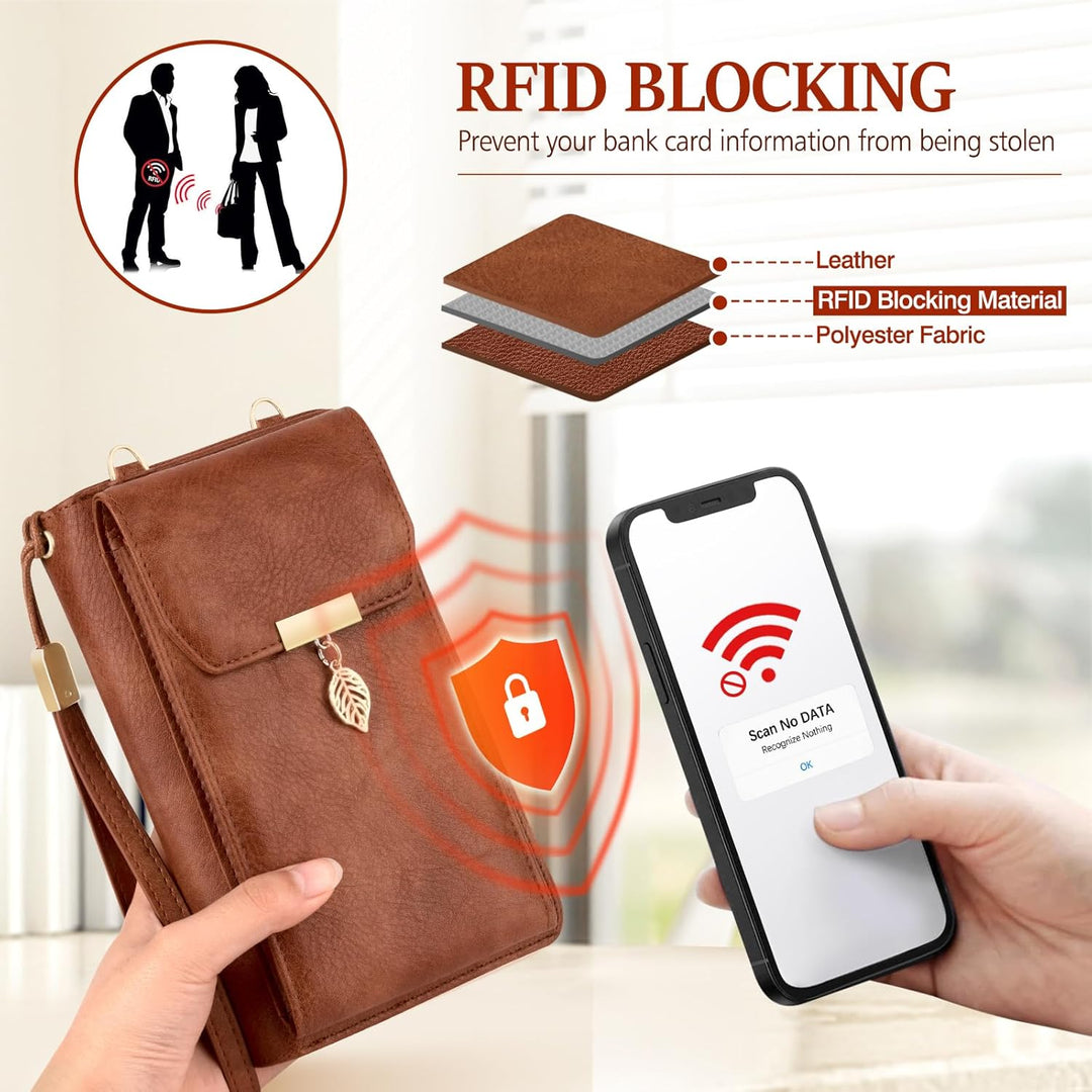 VOBUKE Handytasche mit Geldbörse zum Umhängen RFID Schutz Handy Tasche Damen Umhänge Leder Kleine Ha
