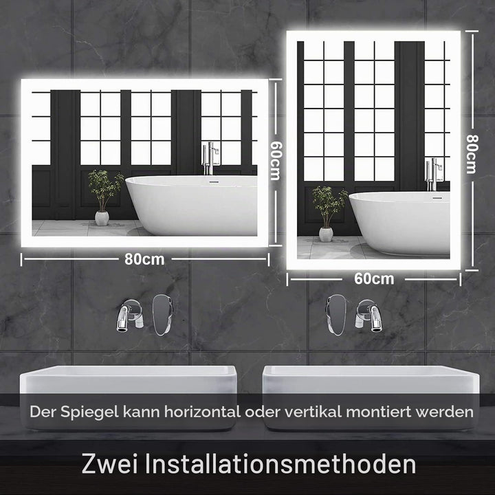 baklon Badspiegel mit Beleuchtung 800x600mm, Badezimmerspiegel Wandspiegel und Touch-Schalter, IP65-