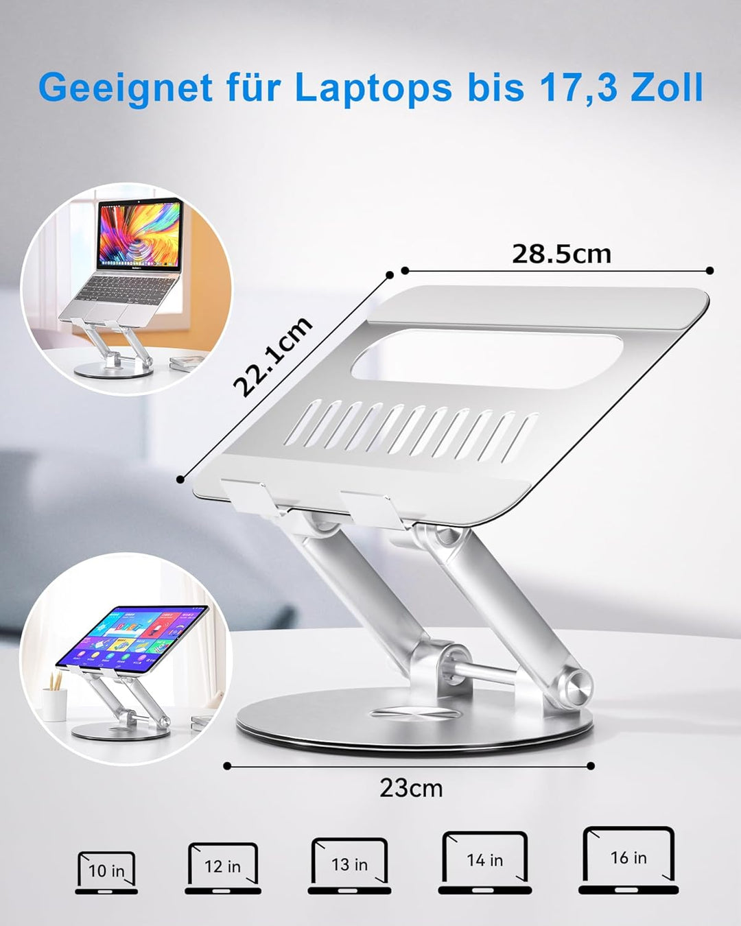 SHINEGIANT Laptop Ständer mit 360° Drehbarer Basis, Ergonomisch Laptopständer Höhenverstellbar, Note