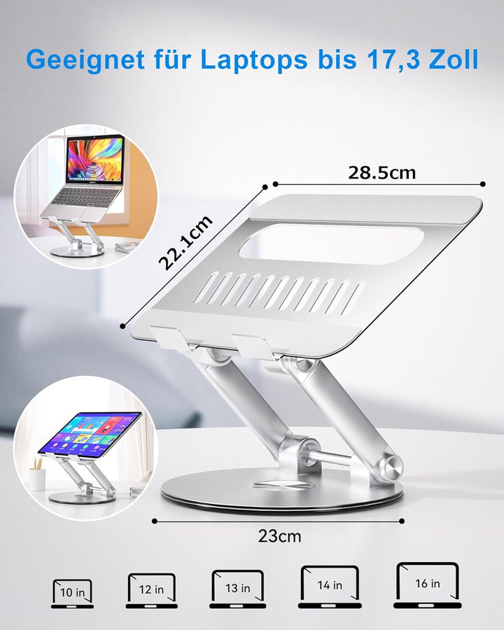 SHINEGIANT Laptop Ständer mit 360° Drehbarer Basis, Ergonomisch Laptopständer Höhenverstellbar, Note