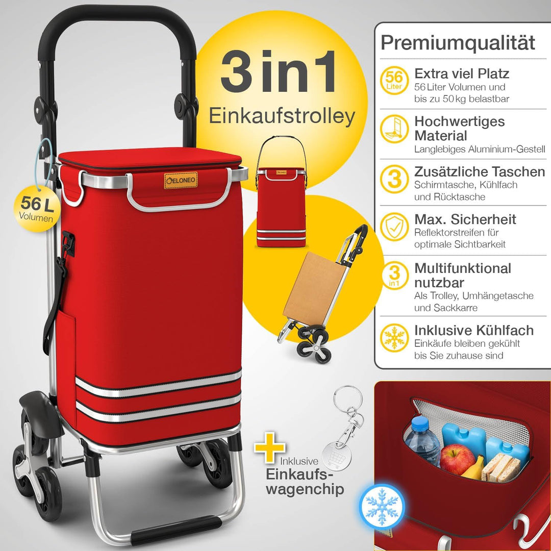 ELONEO Einkaufstrolley Treppensteiger mit Kühlfach, Einkaufsroller klappbar, Shopping Trolley höhenv