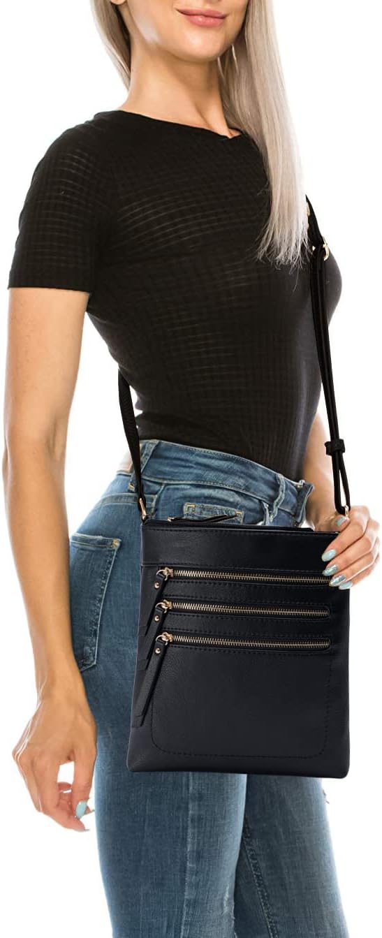 Solene Crossbody Bag Functional Multi Pocket Messenger Purse Top Zip Closure Shoulder Handbag With A