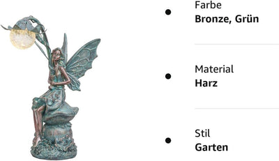 TERESA'S COLLECTIONS Gartenfiguren für aussen, Gartendeko für draussen, 35cm Sitzende Elfen mit Sola