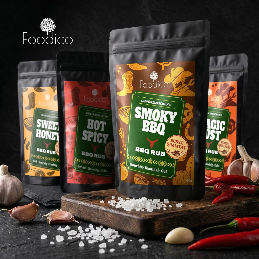 Foodico Smoky BBQ Rub 750g | Traditionell Herzhafte Gewürzmischung | Rauchig & Rustikal | Profi BBQ-