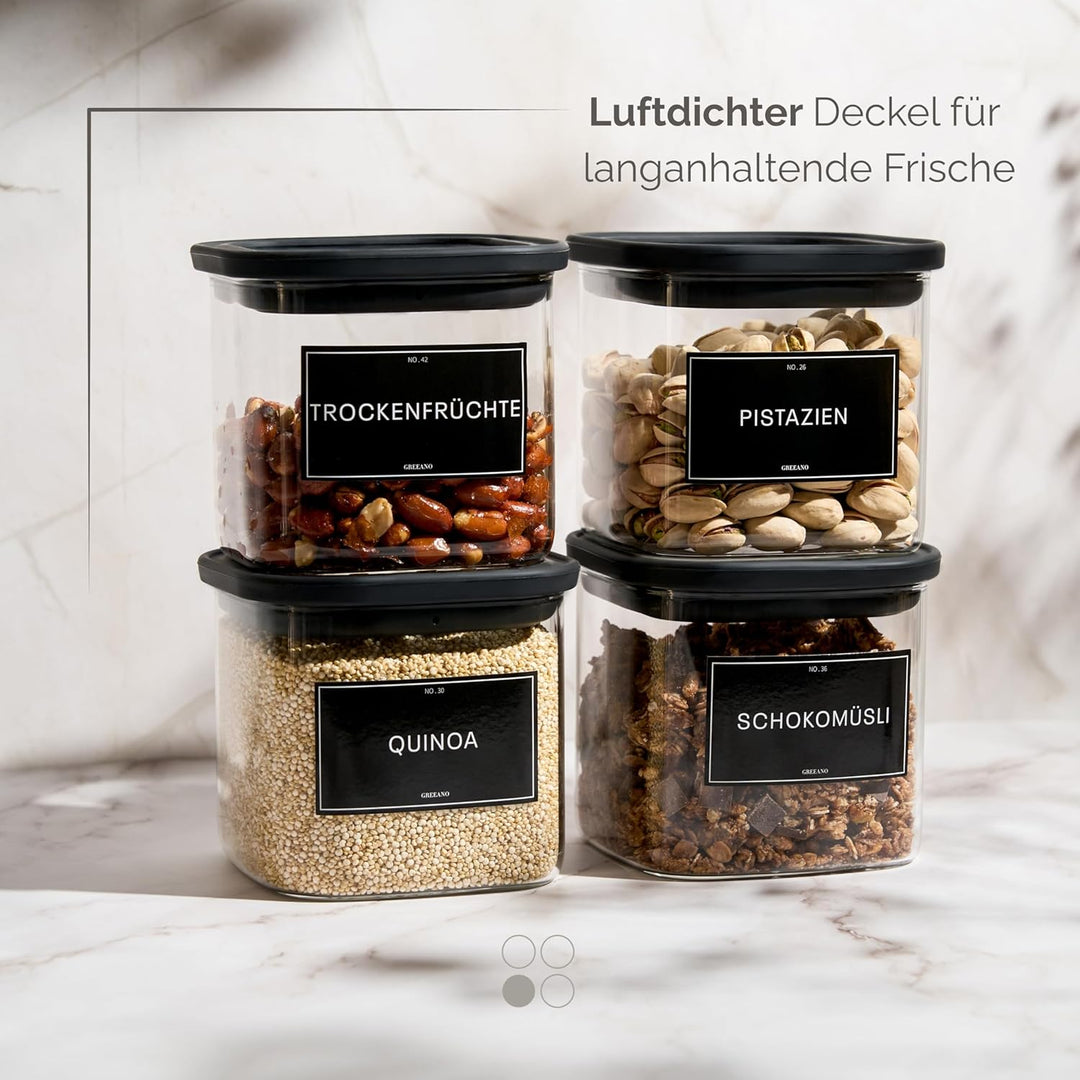 Vorratsgläser eckig mit Glasdeckel 600ml [4er Set] – Vorratsdosen Glas luftdicht & mottensicher – Au