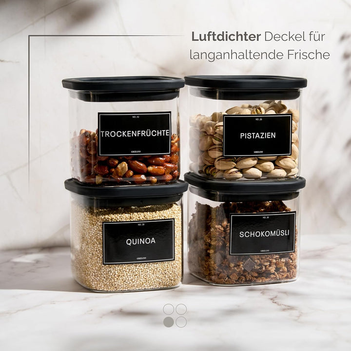 Vorratsgläser eckig mit Glasdeckel 600ml [4er Set] – Vorratsdosen Glas luftdicht & mottensicher – Au