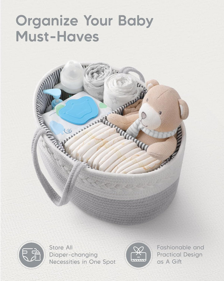 Maliton Baby Windel Caddy Organizer，Wickeltisch Organizer Aufbewahrungskorb mit Herausnehmbaren Fäch
