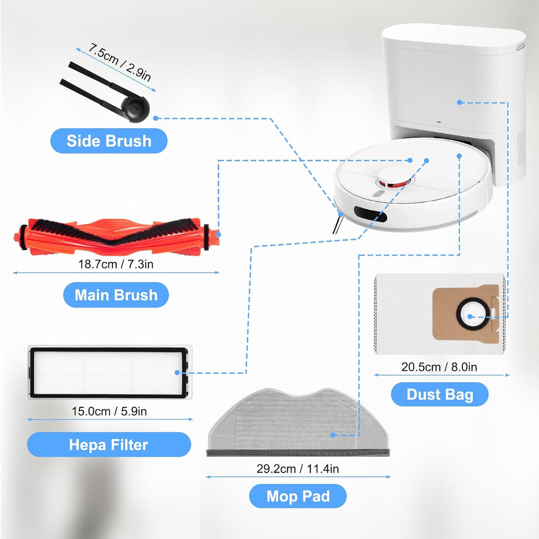 ZubehörSet für Xiaomi H40 Saugroboter Ersatzteile. 1 Hauptbürste, 4 Hepa-Filter, 4 Wischer-pad, 4 Se