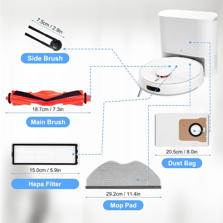 ZubehörSet für Xiaomi H40 Saugroboter Ersatzteile. 1 Hauptbürste, 4 Hepa-Filter, 4 Wischer-pad, 4 Se