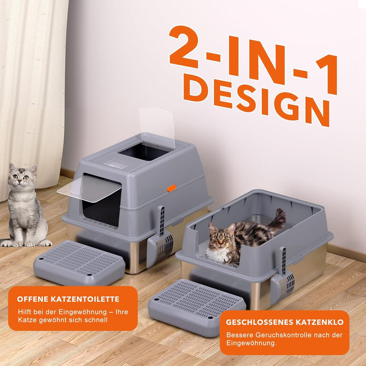 XXXL Katzenklo Edelstahl mit Deckel 70x50x45 cm 90 L extra gross Katzentoilette Edelstahl für grosse