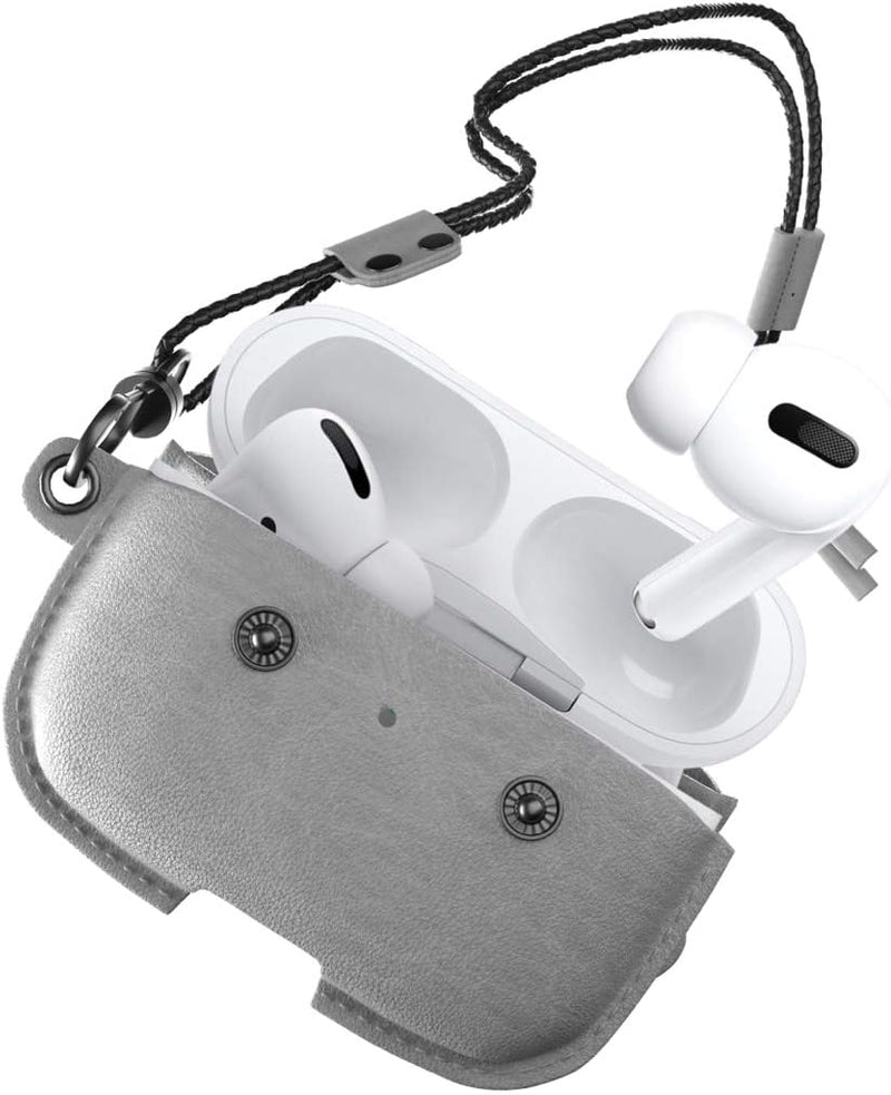 Woodcessories - AirPods Pro Leder Hülle mit Halskette, AirCase (Grau) AirPods Pro Grau, AirPods Pro