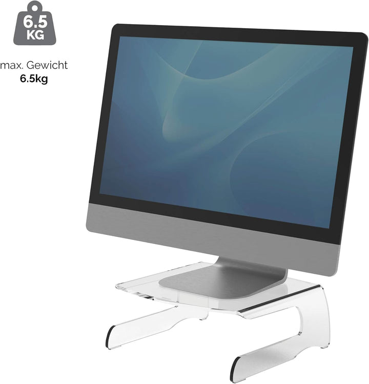 Fellowes Clarity Monitorständer, 6,5kg Tragkraft, transparent Monitorerhöhung, Monitorerhöhung
