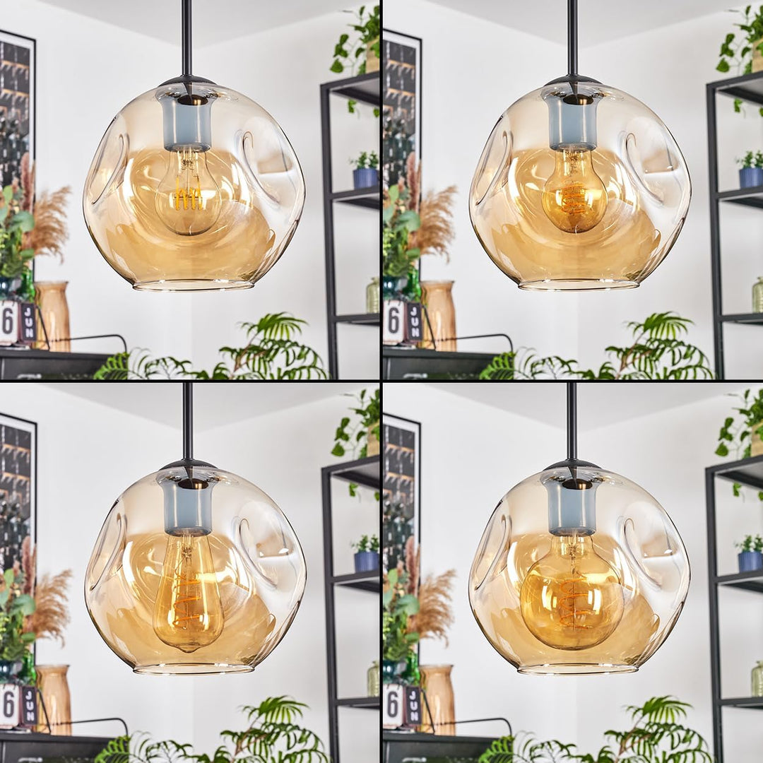 HOFSTEIN Hängeleuchte Ripoll, 3-flammige Hängelampe aus Metall/Glas in Schwarz/Bernsteinfarben, mode