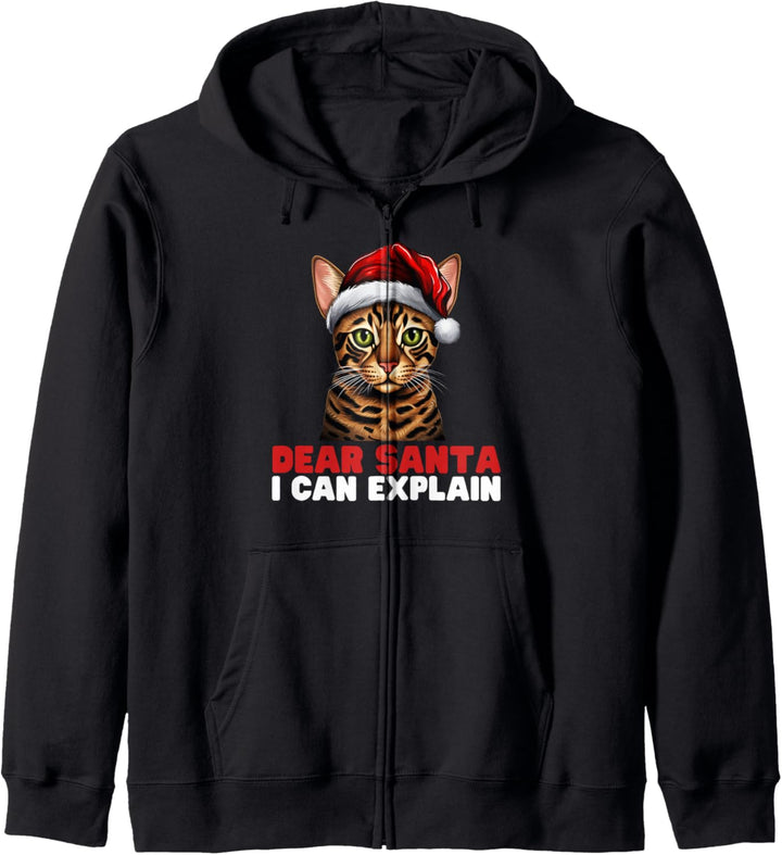 Dear Santa I Can Explain Funny Bengal Cat Christmas Pyjamas Kapuzenjacke