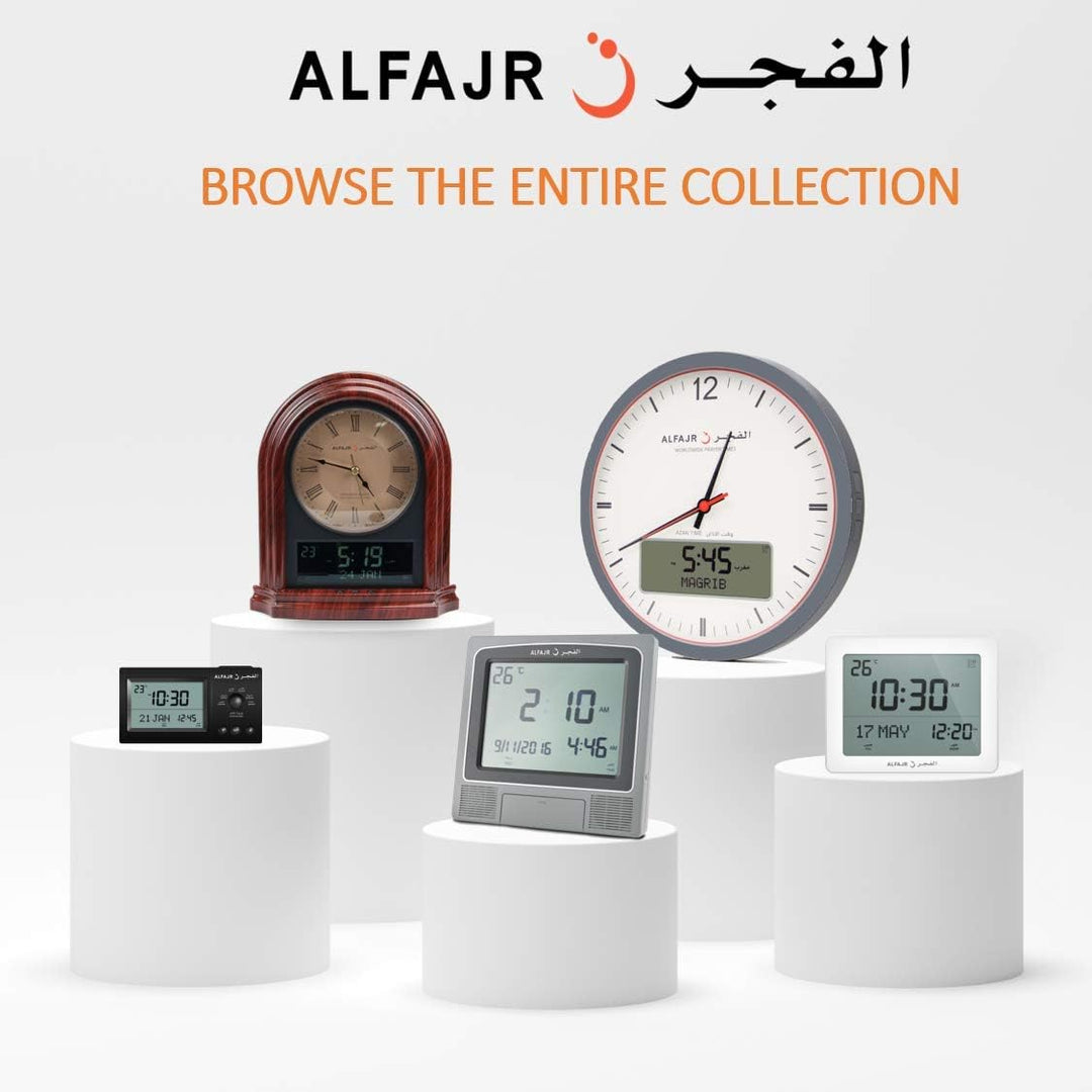 ALFAJR Tischwecker, Kompakte Solide Ausführung, Digitale Uhr mit Azanrechner und Hijrikalender Grau,