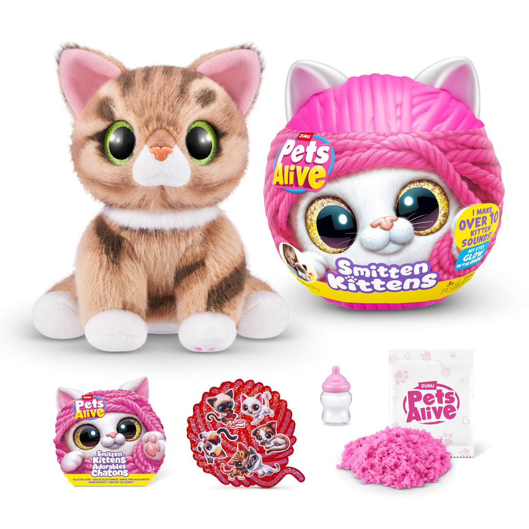 Pets Alive Smitten Kittens Surprise, Ginger, Nurture Play, Kuscheltier zum Auspacken, Interaktiv, 10