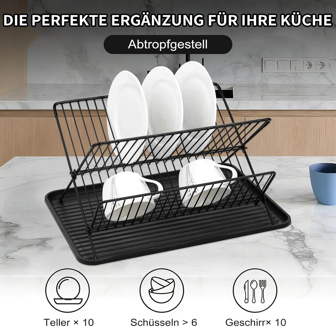Abtropfgestell Edelstahl klappbar X-Form mit Auffangschale | Edelstahl Geschirrabtropfgestell X-Form