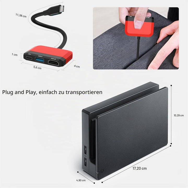 Switch TV Dock für Nintendo Switch/OLED, 3 in 1 Switch Portable Dock mit 4K HDMI, USB 3.0 Port, Type