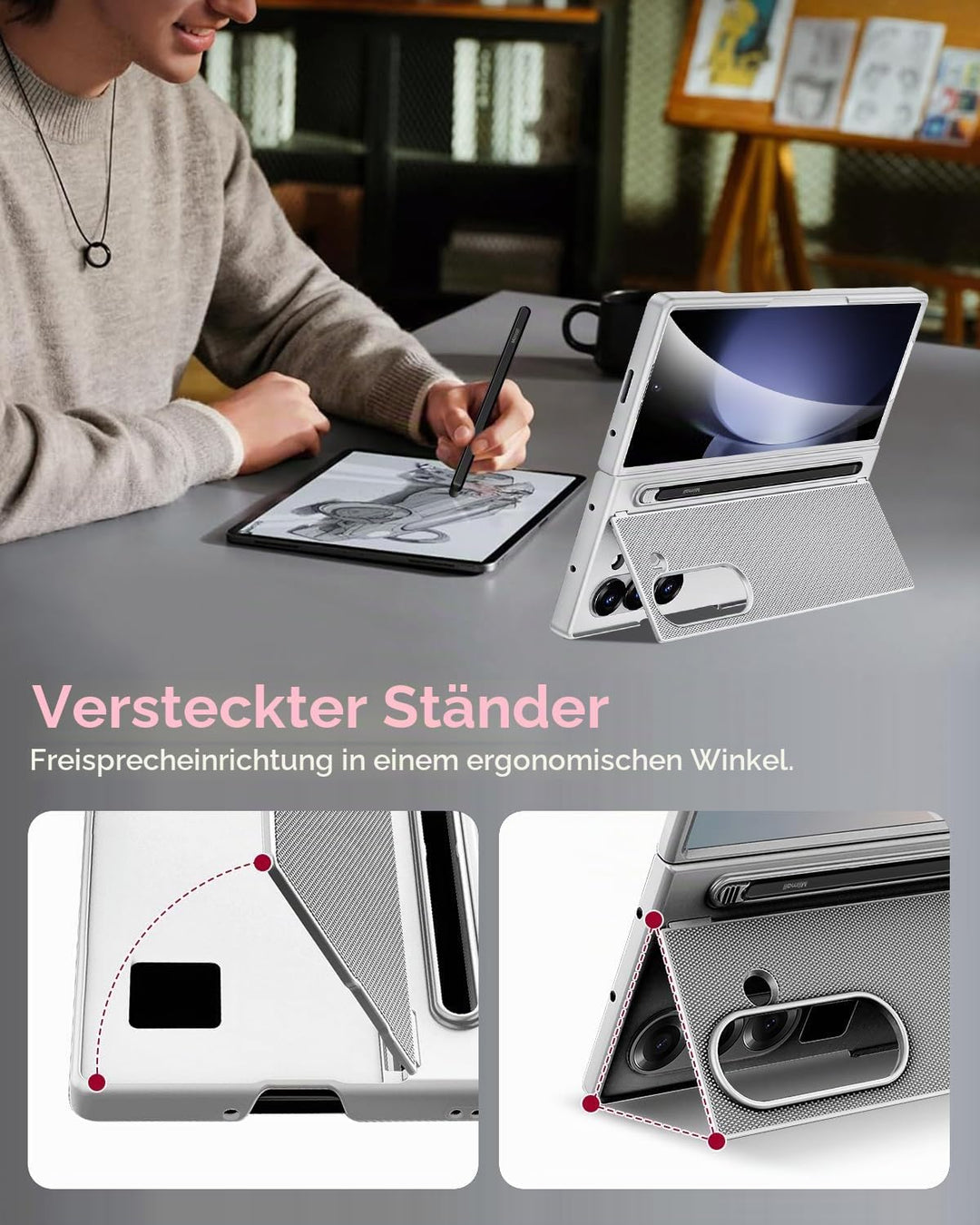 Miimall Kompatibel mit Samsung Galaxy Z Fold 5 Hülle mit S-Pen &amp; Stifthalter, [HD Displayschutz] Ult