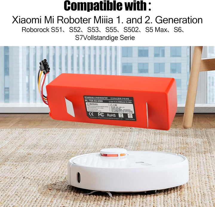 14.4V 6500mAh Ersatzakku für Xiaomi Roborock Q5, Q7, S5, S6, S7, S50, S51, S55, S60, S4 staubsauger,