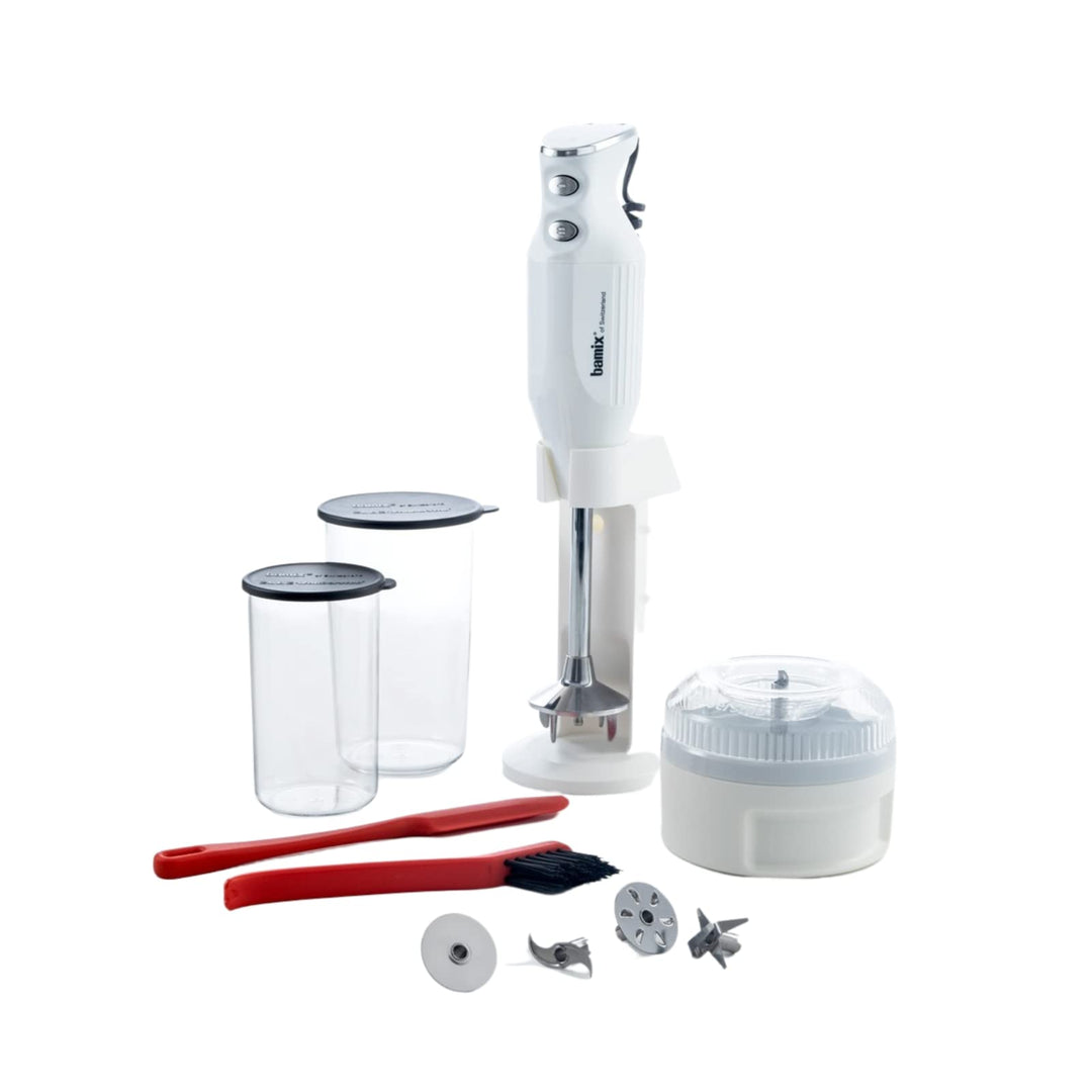 bamix Stabmixer Set M350 MAXX inkl. Ständer, 2 Becher, 4 Aufsteckteile, Processor, Spachtel, Reinigu