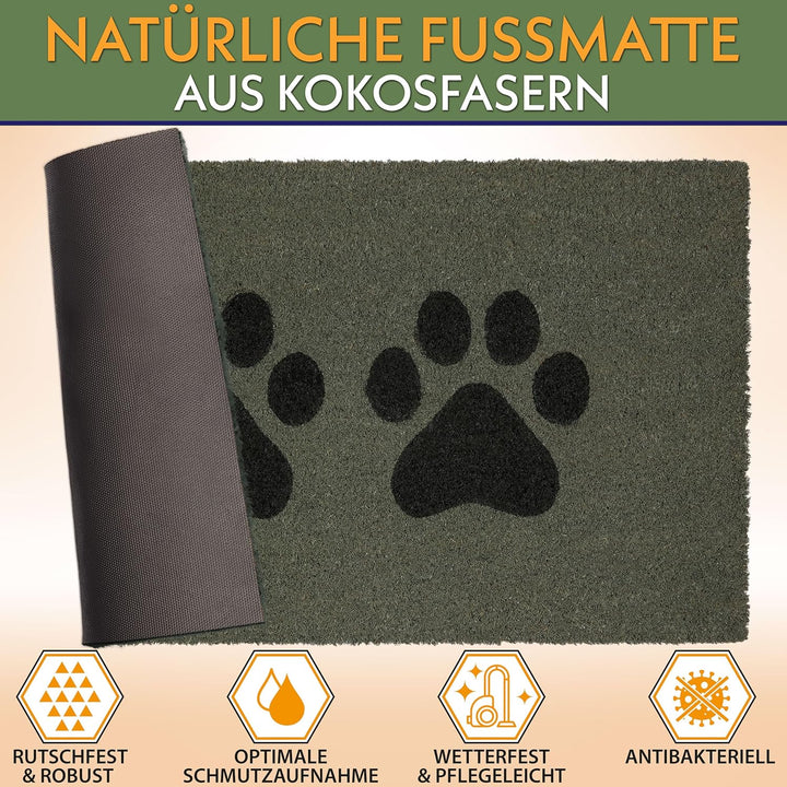 BRUBAKER Fussmatte für Aussen und Innen - Pfoten - 45 x 75 cm Hunde und Katzen Schmutzfangmatte aus