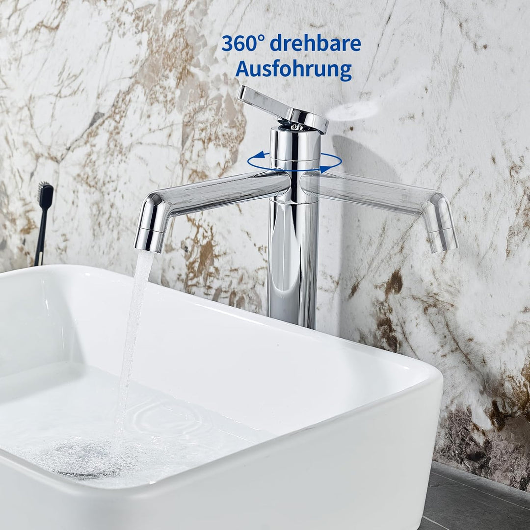 Wasserhahn Bad LakeBayMZC Hoch Chrom Mit Auslaufhöhe 203 mm, Messing Armatur Badezimmer mit 360° dre