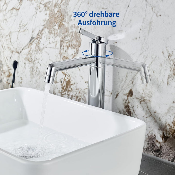 Wasserhahn Bad LakeBayMZC Hoch Chrom Mit Auslaufhöhe 203 mm, Messing Armatur Badezimmer mit 360° dre