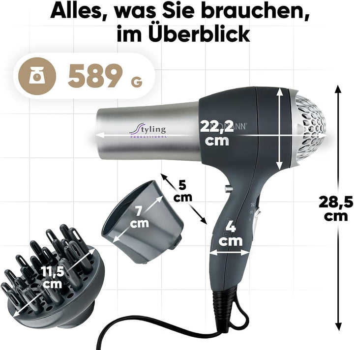 Bomann® Haartrockner mit Diffusor & Formdüse | Hair Dryer mit "Cool Shot" für glänzendes Haar | Haar