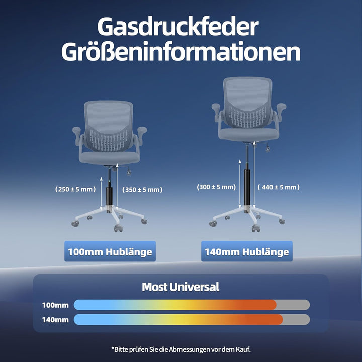 Mastery Mart 229mm-381mm Gasdruckfeder für Bürostuhl, Gasfeder mit 140mm einstellbarem Hub, bis 450k