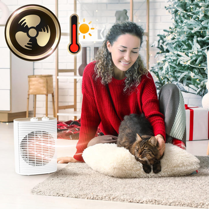 Duronic HV32 WE Heizlüfter, 2000 Watt Elektroheizung für Steckdose, kleine Mini Heizung als Fusswärm