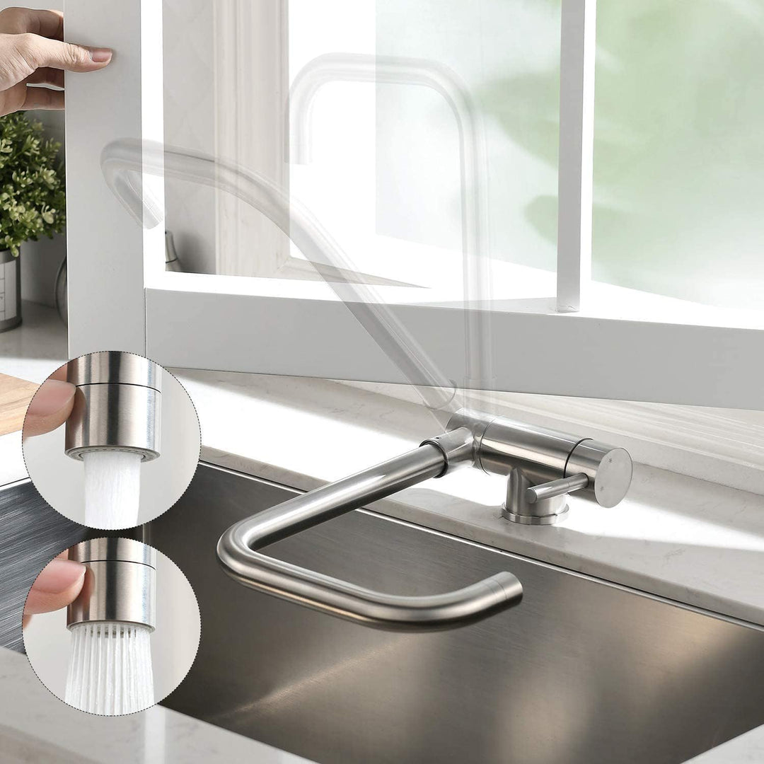 CECIPA Hochdruck Wasserhahn Küche Klappbar 180°, Vorfenster Küchenarmatur Klappbar mit 2 Strahlarten