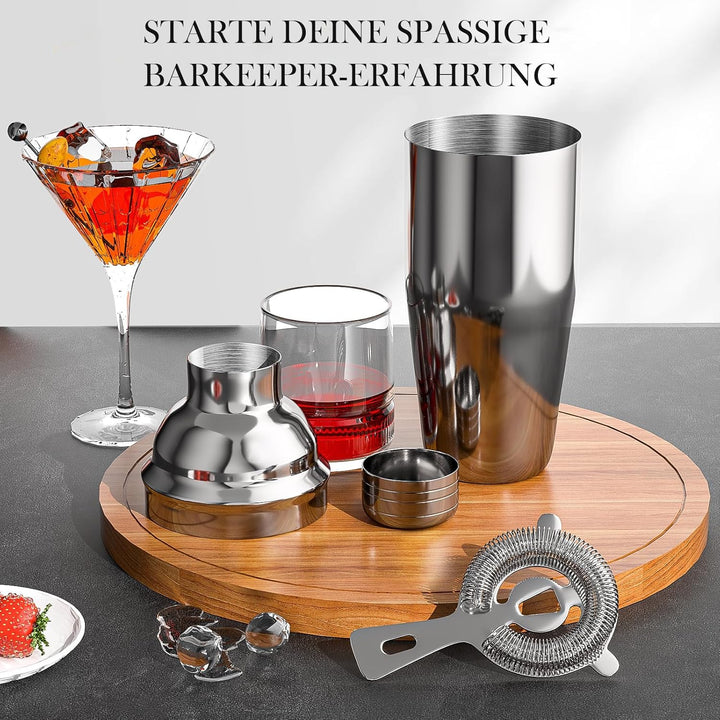 Cocktail Shaker Set, Edelstahl Cocktail Set mit Zubehör & Rezeptkarten, 750ml Barkeeper Set für Zuha