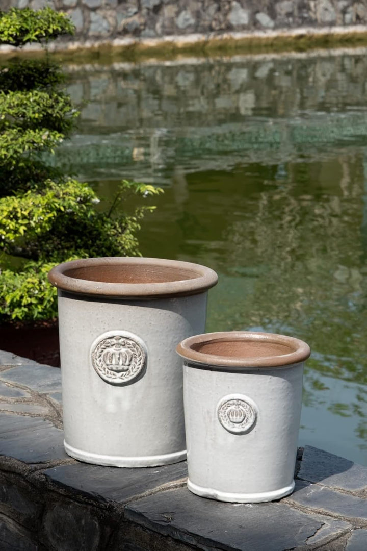 Pflanzgefäss Blumentopf Übertopf Krone Steinzeug glasiert Weiss Grau Türkis 34cm 45cm absolut Frostf