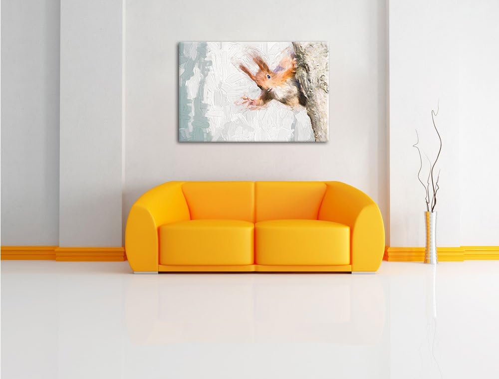 Pixxprint Neugierig rotes Eichhörnchen Kunst Pinsel Effekt, Format: 100x70 auf Leinwand, XXL riesige