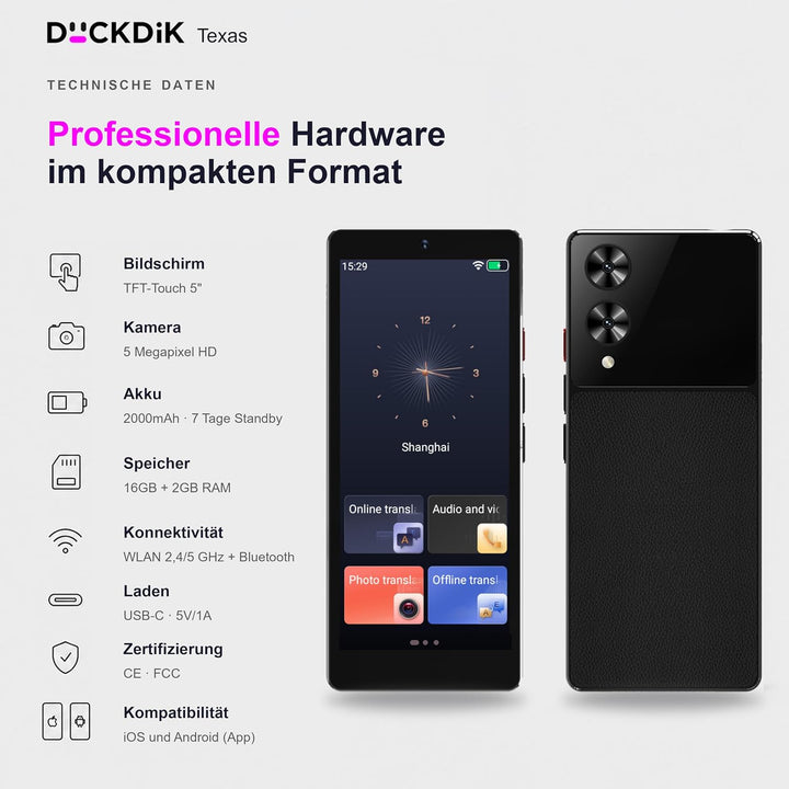 Texas Pro, Sofort-Sprachübersetzer mit KI + App Offline-Übersetzung Lebenslang Inklusive (Wert 120€/