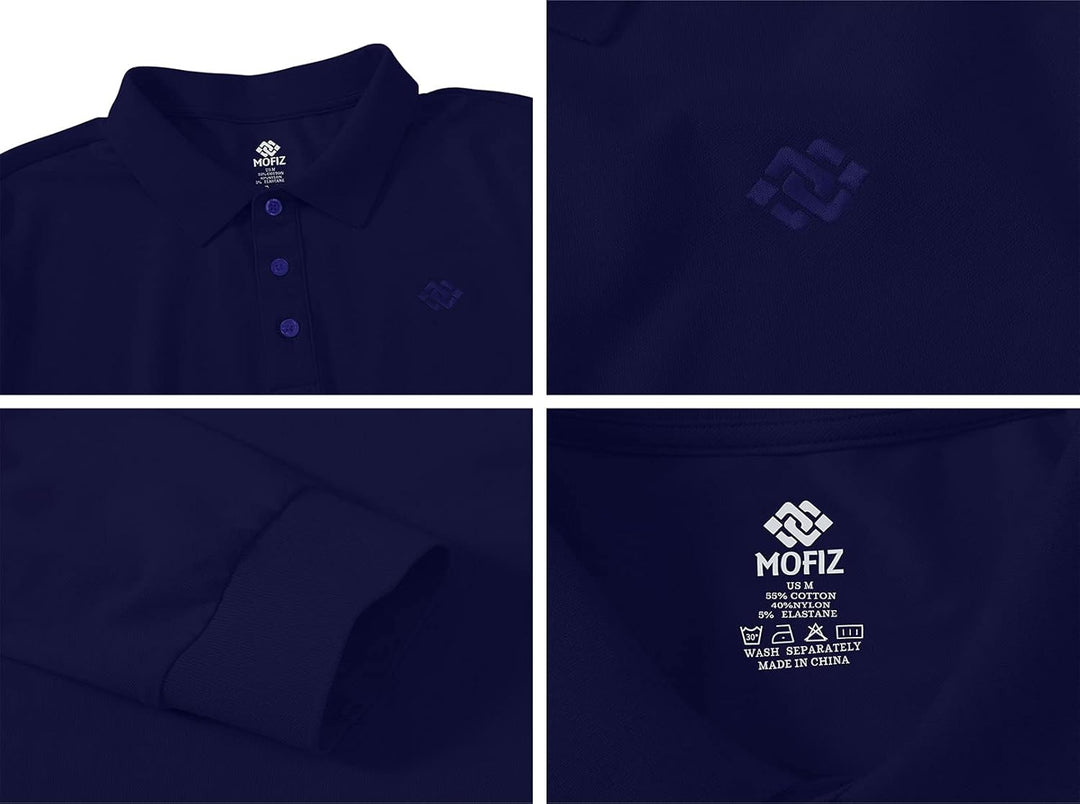 MoFiz Herren Poloshirt Langarm Baumwolle Polohemd Freizeit Polo Golf Wintershirts mit Kragen L Marin
