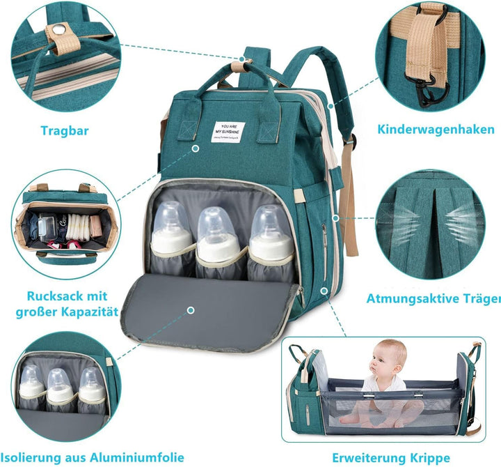 Baby Wickeltasche Rucksack,Diaper Backpack,Babytasche Reiserucksack mit Wickelauflage,Multifunktiona
