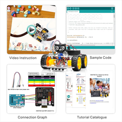 OSOYOO Starterkit Roboter Modellauto Bausatz für Arduino,STEM Fernbedienung über App für pädagogisch