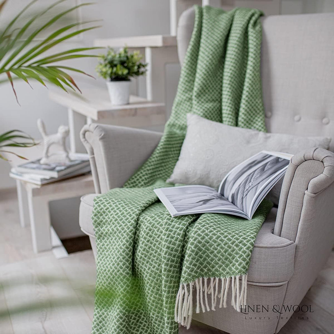 Linen & Cotton Warme Weiche Decke Wolldecke Wohndecke Kuscheldecke Sofia mit Fransen -100% Reine Neu