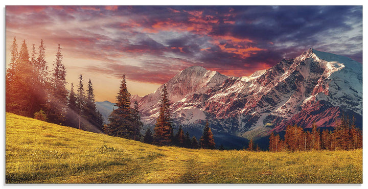 Glasbilder Wandbild Glas Bild einteilig 100x50 cm Querformat Alpen Berge Landschaft Natur Gebirge So