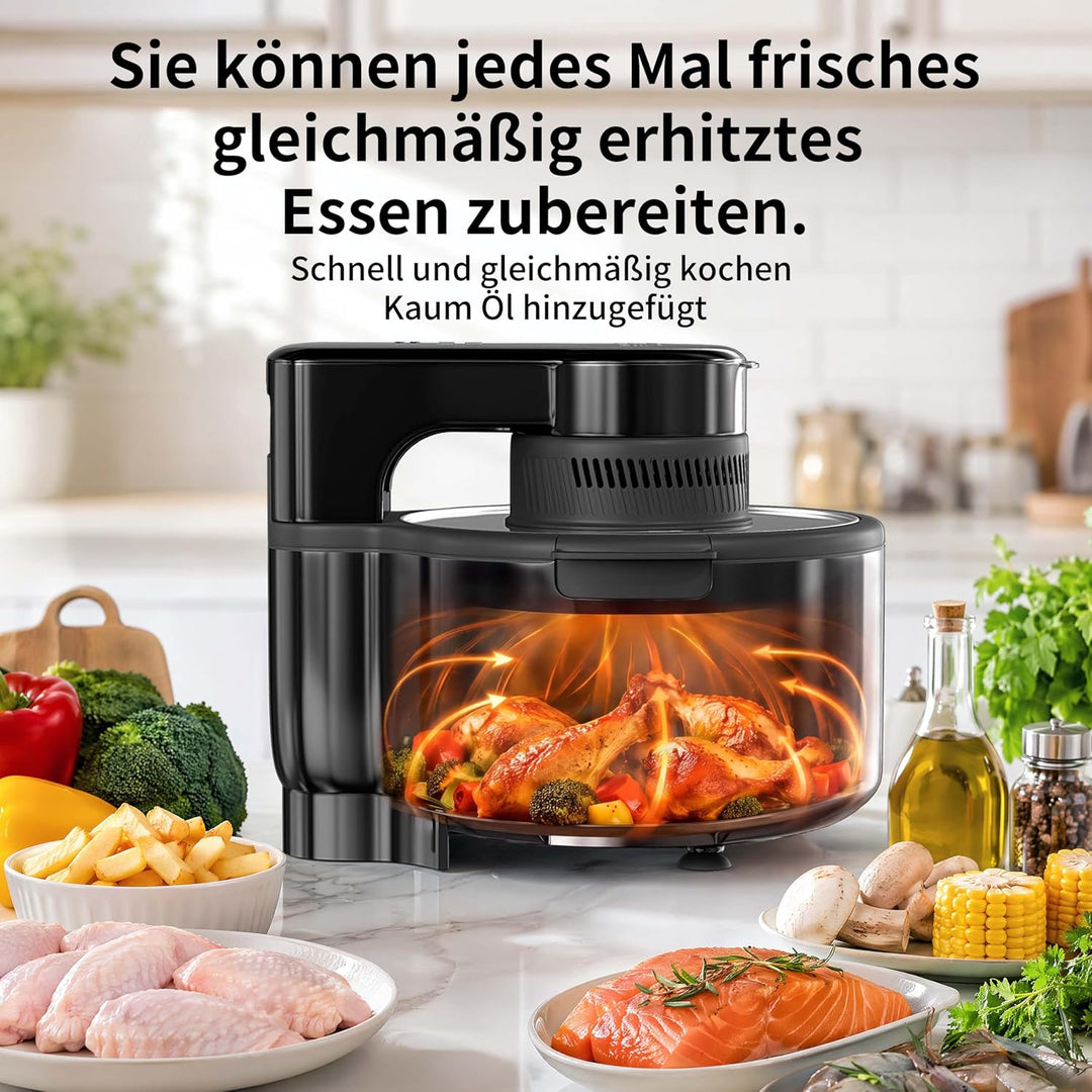 Heissluftfritteuse Airfryer, 5.5L, herausnehmbare Glasbehälter & Deckel, beleuchtetes Sichtfenster,