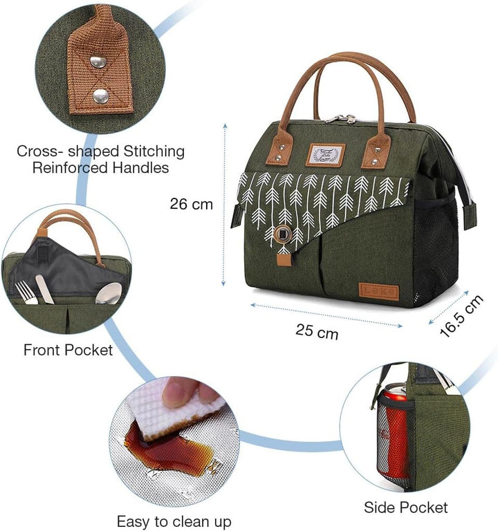 Lekesky Kühltasche Damen Lunchtasche Isolierte für Frauen Auslaufsichere Weit Geöffnete Lunchbox, 11