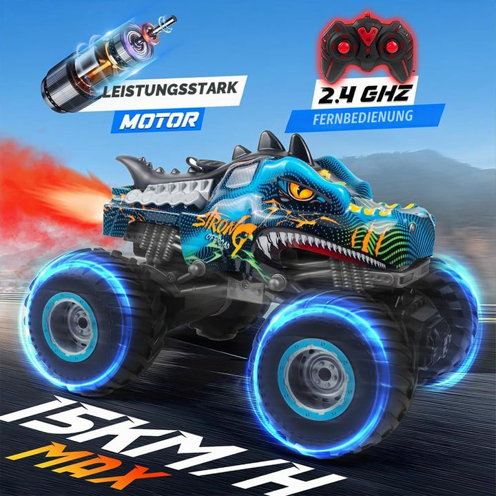 Rhybor Ferngesteuertes Auto Dinosaurier 1:16 Massstab RC Monster Truck Fernbedienung Auto mit Sprühn