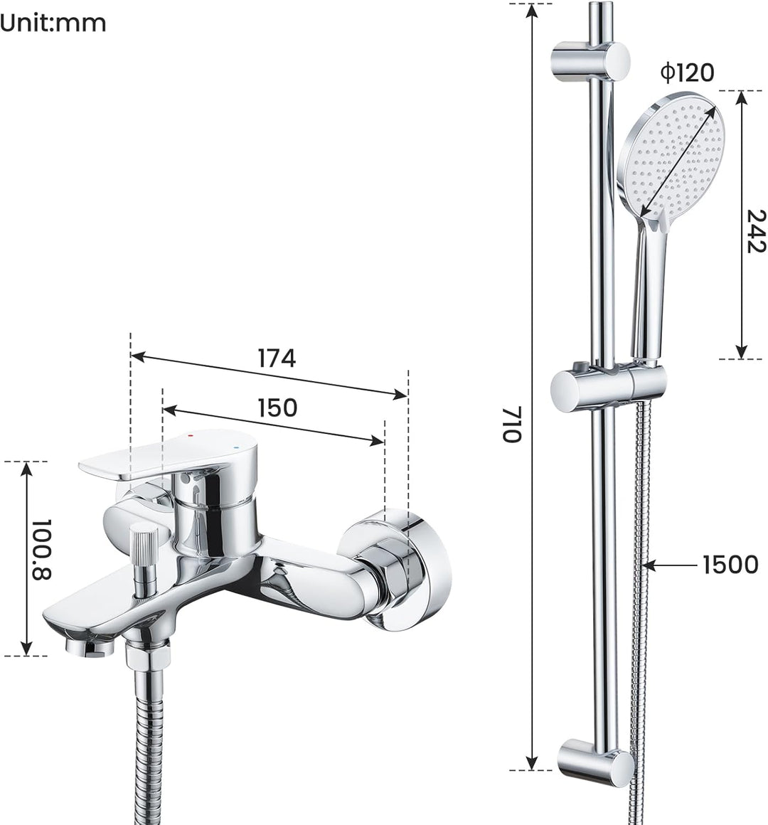 Auralum Wannenarmatur Badewannenarmatur mit 3 Strahlarten Handbrause, Einhebel Badewanne Wasserhahn