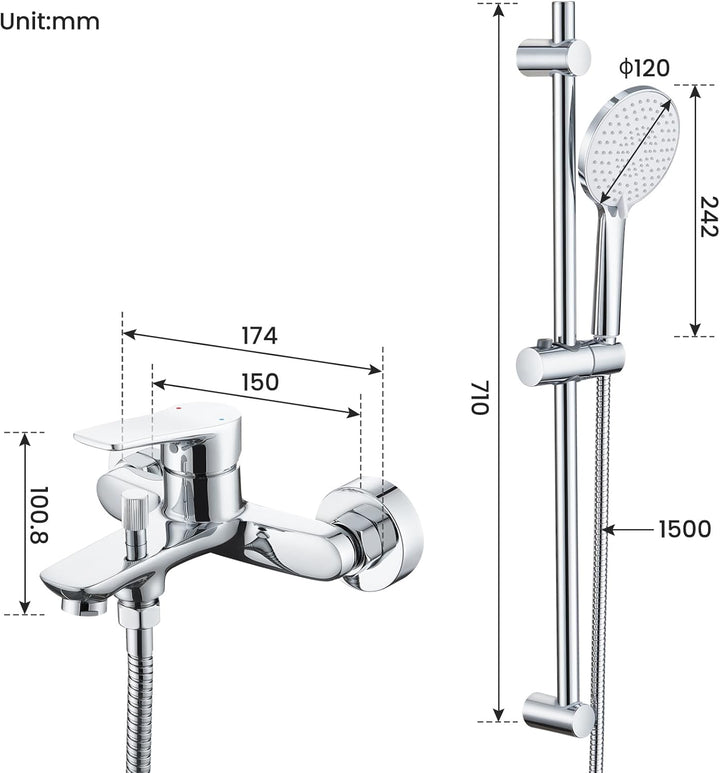 Auralum Wannenarmatur Badewannenarmatur mit 3 Strahlarten Handbrause, Einhebel Badewanne Wasserhahn