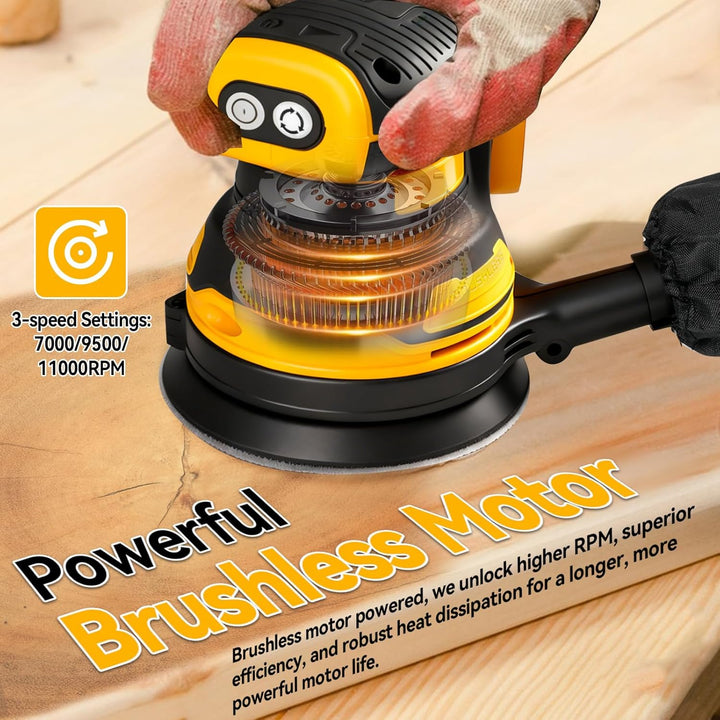 Exzenterschleifer, Akku-Rundschleifer kompatibel mit 18V 20V DEWALT Akkus, bürstenloser Motor, 11000