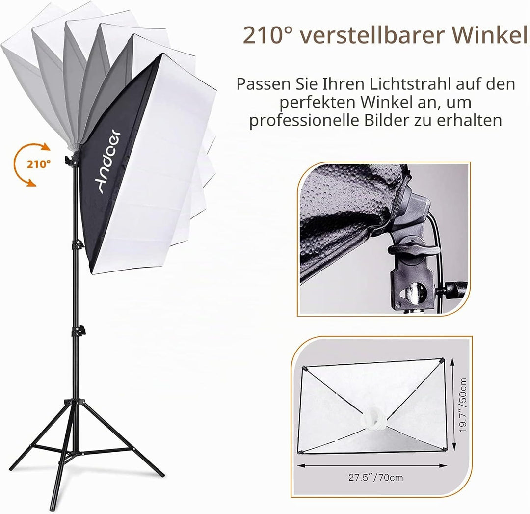 Andoer Fotostudio Set, 2M x 3M Hintergrund Stützsystem mit Softbox, Dauerlicht, Lichtstativ, Galgena